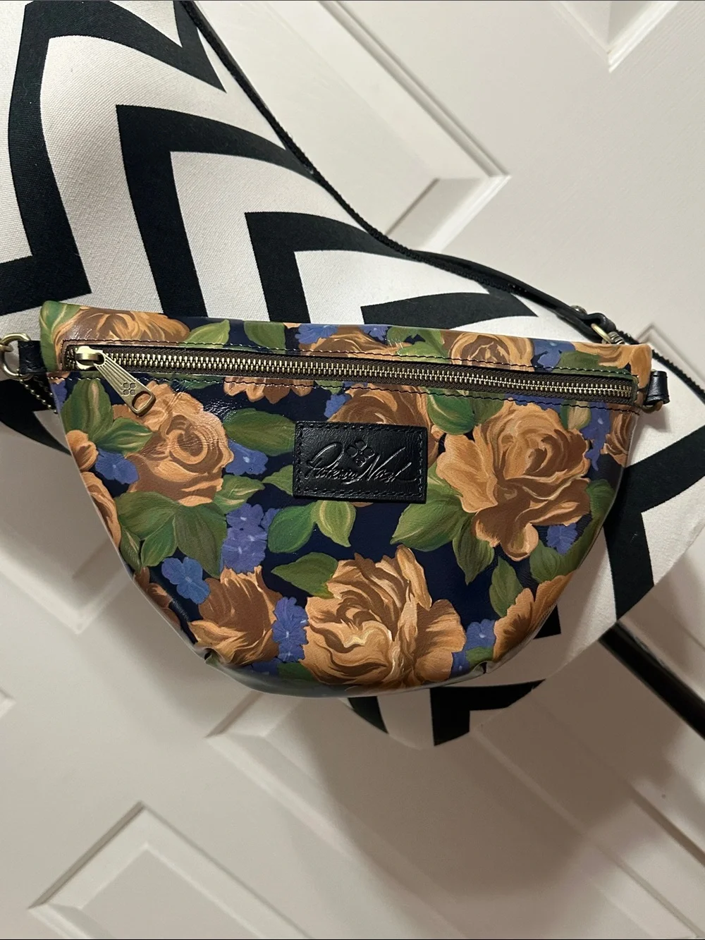 Patricia Nash Floral Sling Crossbody Bag in Navy and Tan